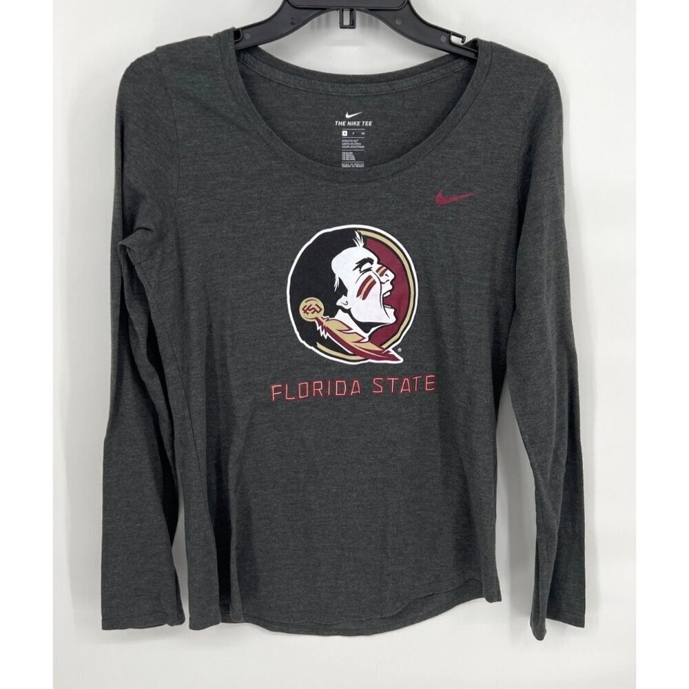 Nike Womens Florida State Long Sleeve Tee Grey Scoop Neck Size Small Seminoles